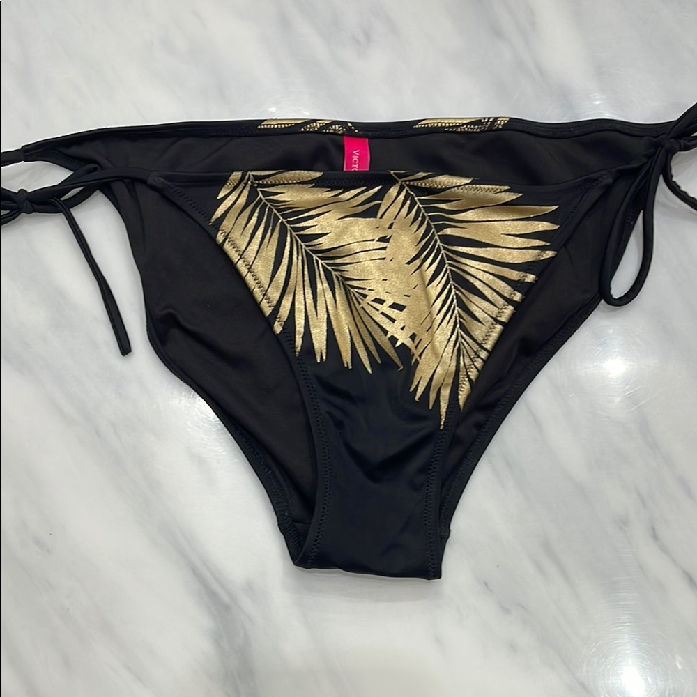 NWOT. Black Bikini Bottom with Gold Leaf Design - Picture 8 of 9